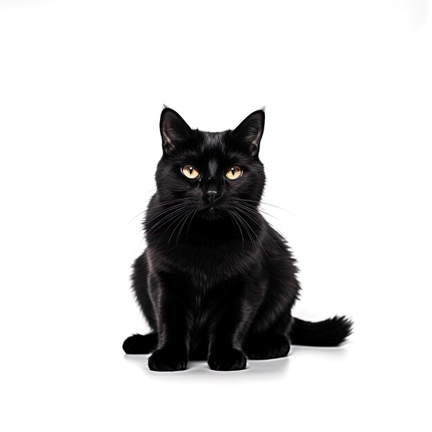 Schwarze Katze auf einem isolierten weißen Hintergrund