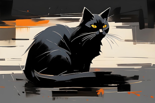 Schwarze Katze auf schwarzem Hintergrund Acrylmalerei und Pinselstriche