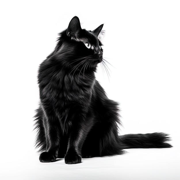 schwarze Katze auf weißem Hintergrund.