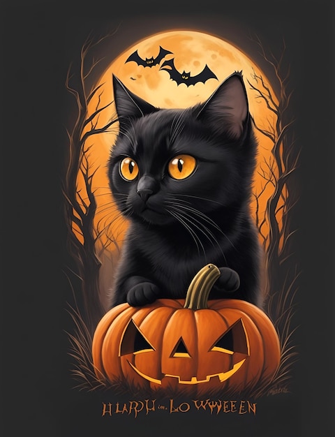 Schwarze Katze im Halloween-T-Shirt-Design