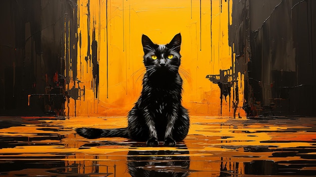 Schwarze Katze im Mark-Rothko-Stil mit hohem Detail