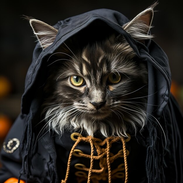 Foto schwarze katze mit halloween-kürbis isoliert auf weißem hintergrund, vektorillustration