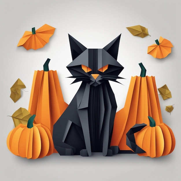 Schwarze Katze mit Kürbiskopf-Illustration ai generiert