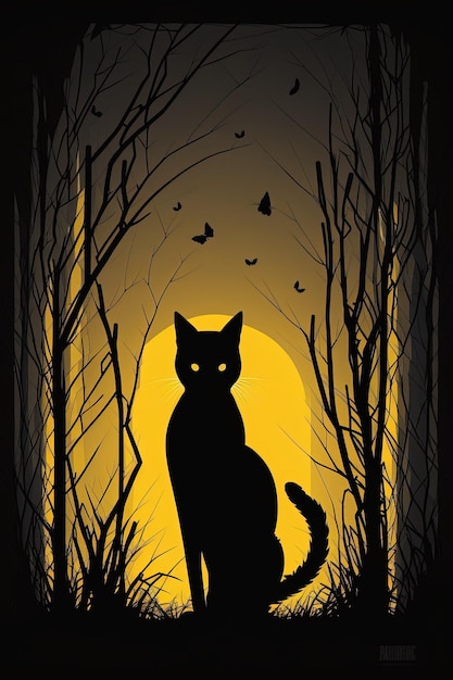 Schwarze Katze Silhouette auf schwarzem Hintergrund schöne Illustration Generative Ai