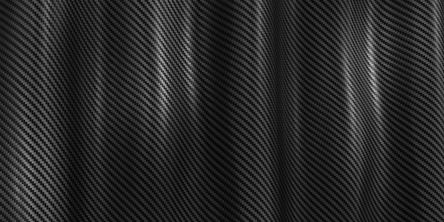 Schwarze Kevlar-Textur Kohlefaser gestreifter Stoff Hintergrund gestreifte wellige 3D-Illustration