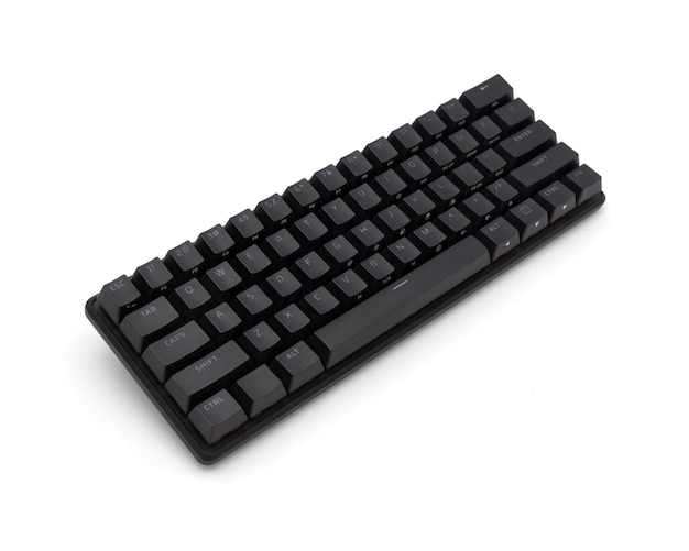 Schwarze kompakte mechanische Tastatur mit Winkelansicht