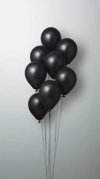 Schwarze Luftballons auf grauem Hintergrund, schwarzer Freitag