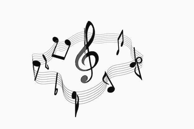 Schwarze Musiknoten mit weißem Hintergrund 3D-Rendering