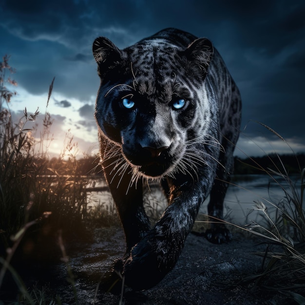 Schwarze Panther, dunkel gefärbte Individuen der Gattung Panthera, Katzenfamilie, schwarzes Raubtier, wildes Tier, kraftvoll, schnell, aggressiv