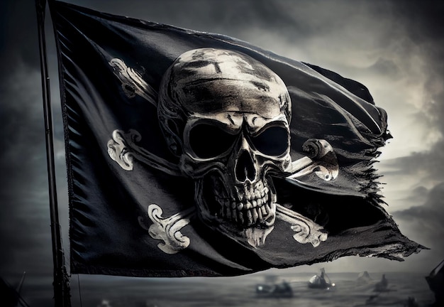 Schwarze Piratenflagge mit Totenkopf