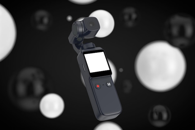 Foto schwarze pocket-handheld-gimbal-action-kamera 3d-rendering