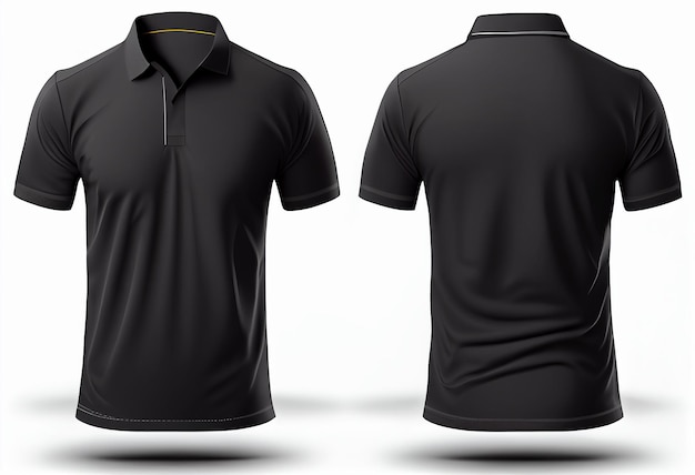 Schwarze Poloshirts Mockup Vorder- und Rückseite als Designvorlage isoliert auf weißem Hintergrund Generative Ai