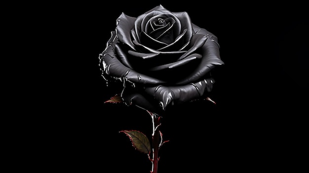 Schwarze Rose isoliert auf schwarzem Hintergrund, schwarze Rosenblüte