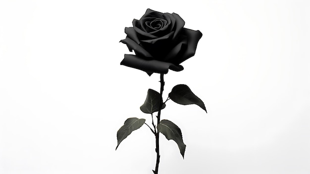 Schwarze Rose isoliert auf weißem Hintergrund, schwarze Rosenblüte