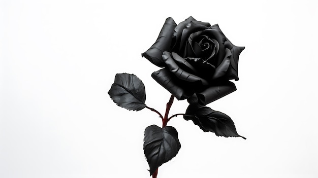 Schwarze Rose isoliert auf weißem Hintergrund, schwarze Rosenblüte