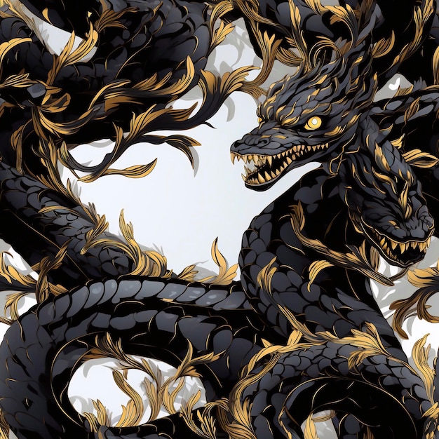 Schwarze Schlangen nahtloses magisches Fantasy-Muster mit Schlangen und Drachen Skalen