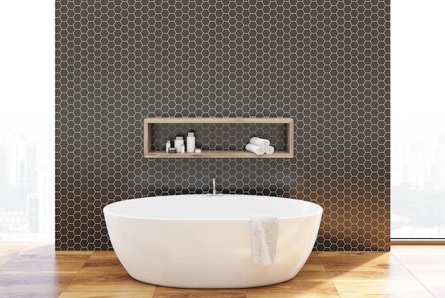 Schwarze sechseckige Badezimmerrunde Badewanne