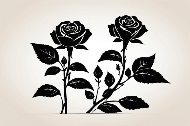 Foto schwarze silhouette einer rose vektor-illustration vektor-illustration einer schwarzen silhouette der rose mit rosenknospen und blättern auf weißem hintergrund