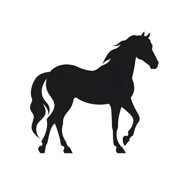 Schwarze Silhouette eines Pferdes auf weißem Hintergrund
