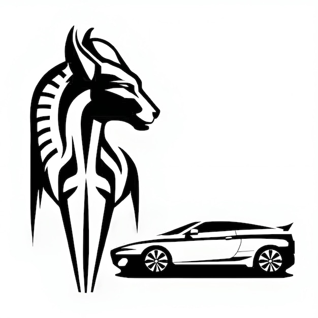 Schwarze Silhouette von Pferd und Auto auf weißem Hintergrund-Logo