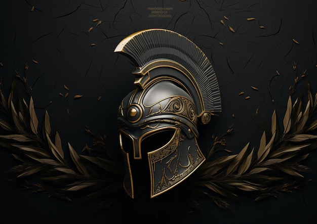 Schwarze Spartan-Helm-Tapete mit Ornament-Vektordesign