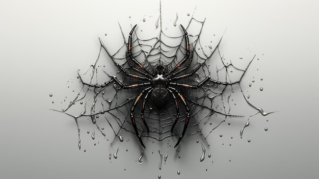 Schwarze Spinne und zerrissenes Netz Gruseliges Spinnennetz des Halloween-Symbols isoliert auf weißem Vektor illustratio