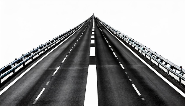 Foto schwarze straße oder autobahn mit trennmarkierungen auf weiß