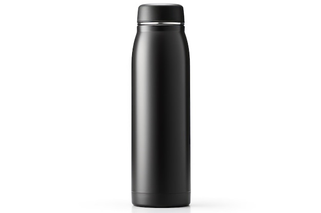 Schwarze Thermosflasche auf weißem Hintergrund