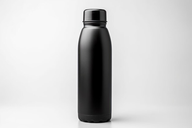 Foto schwarze thermosflasche auf weißem hintergrund