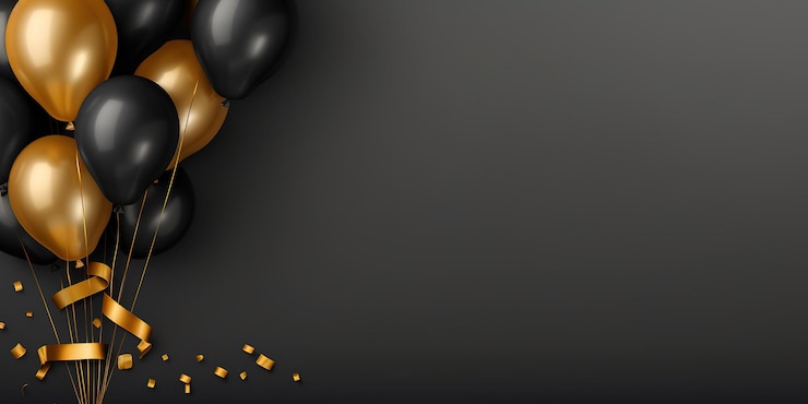 Foto schwarze und goldene luftballons in der ecke auf einem sehr detaillierten hintergrund