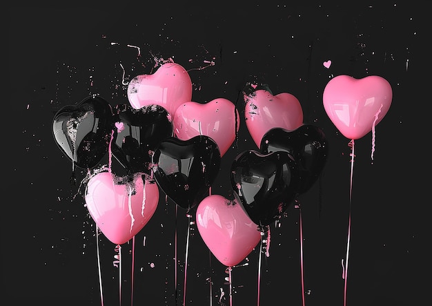 Schwarze und rosa ästhetische Herzballons