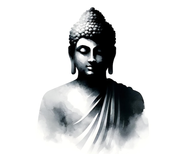 Foto schwarze und weiße aquarell-illustration einer ruhigen figur von lord mahavira