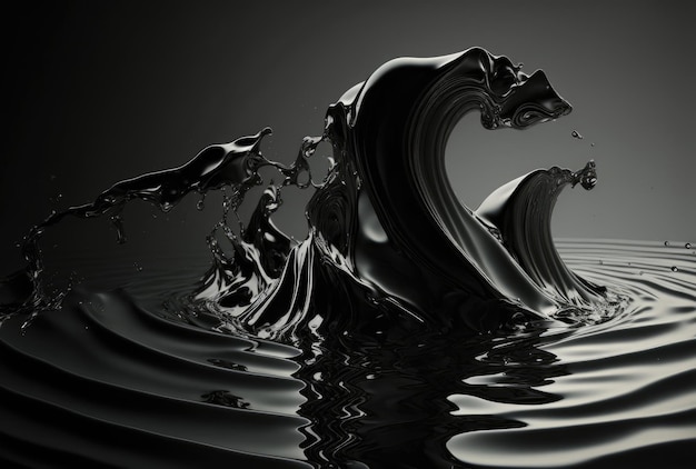 Schwarze Welle des flüssigen Öls mit abstraktem Hintergrund der Spritzer Generative KI