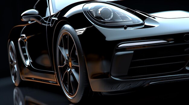 Foto schwarzer 3d-sportwagen auf dunklem hintergrund, hergestellt durch generative ki