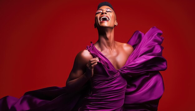 Foto schwarzer afro-mann drag queen schreit im hintergrund