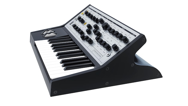 Schwarzer analoger Synthesizer 3D-Darstellung