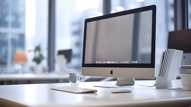 Schwarzer Bildschirm des iMac-Desktops in der Nähe des Skyline-Fensters