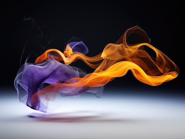 Foto schwarzer, blauer, violetter und orangefarbener rauch im stil von wellenlinien und organischen formen