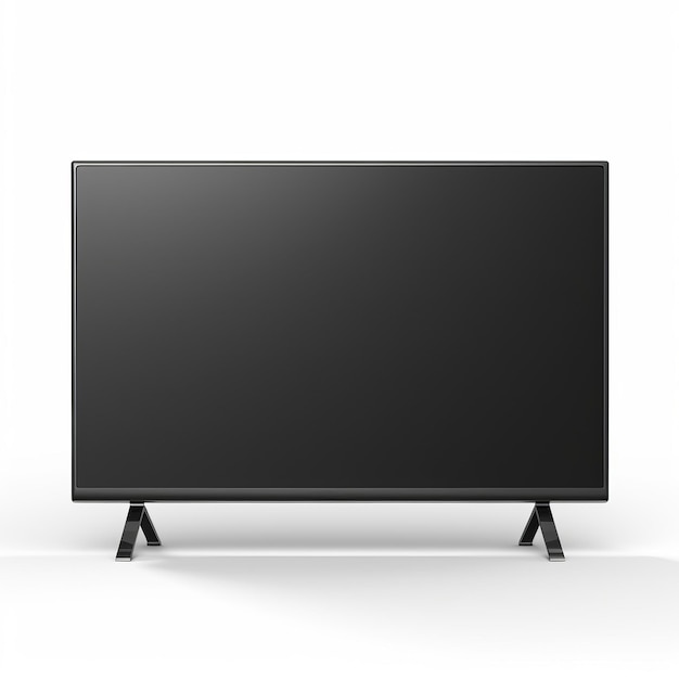 Schwarzer Fernseher mit 8k-Auflösung mit Stand auf weißem Hintergrund