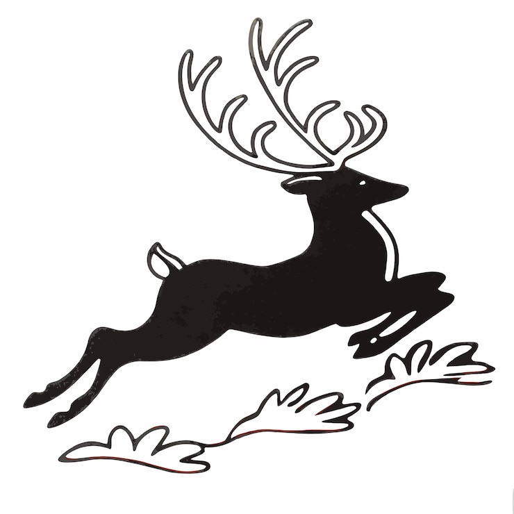 Foto schwarzer geprägter weihnachtshirsch springt auf einem weißen hintergrund