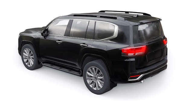 Schwarzer großer Familien-Siebensitzer-Premium-SUV auf einer weiß isolierten Hintergrund-3D-Darstellung