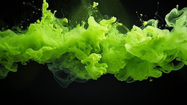 Schwarzer Hintergrund mit Nahaufnahme einer grünen abstrakten Tintenexplosion