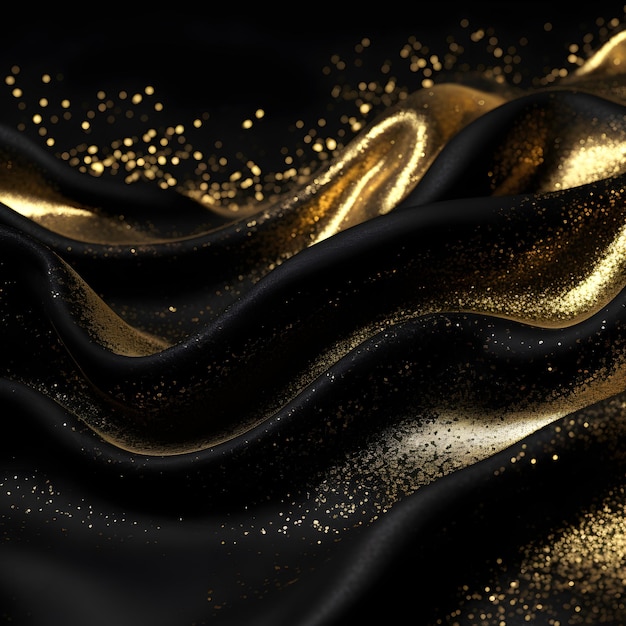 Schwarzer Hintergrund mit Wellen und goldenen Flecken
