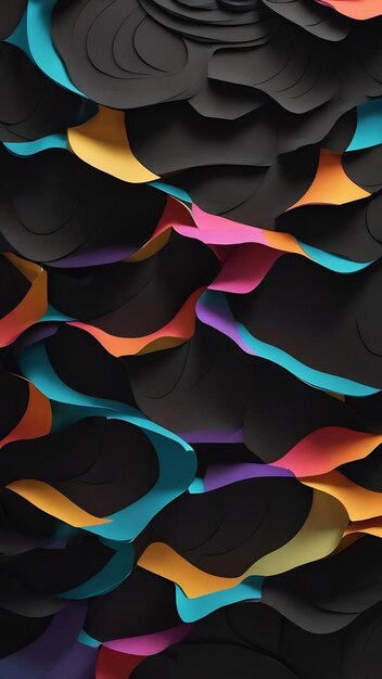 Schwarzer Hintergrund und abstrakte Papierschnitt-Stil-Komposition mit Schichten von geometrischen Formen und gekrümmten