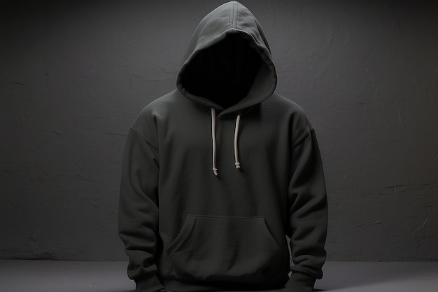 Schwarzer Hoodie-Sweatshirt mit langen Ärmeln