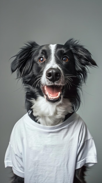 Schwarzer Hund in weißem Hemd