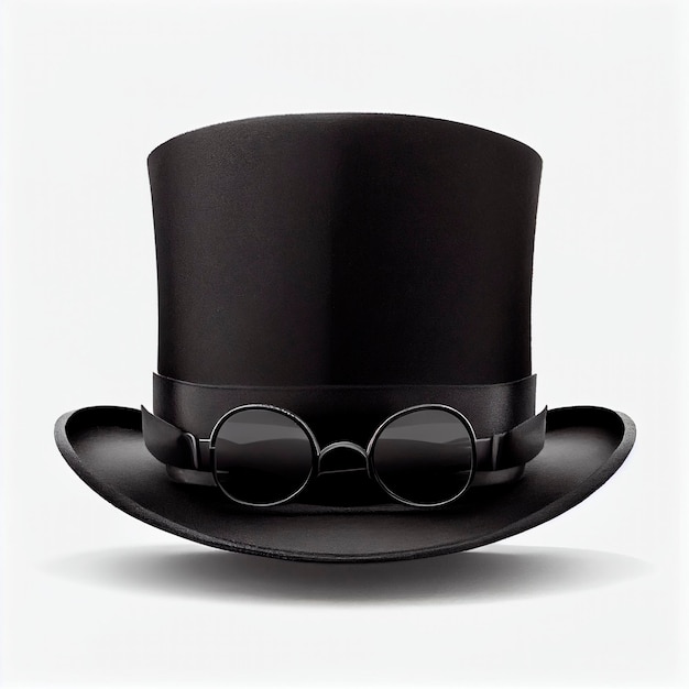 Schwarzer Hut mit Brille, isoliert, weißer Hintergrund.