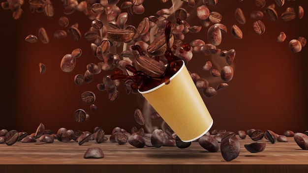 Schwarzer Kaffeespritzer aus einer Tasse. 3D-Rendering