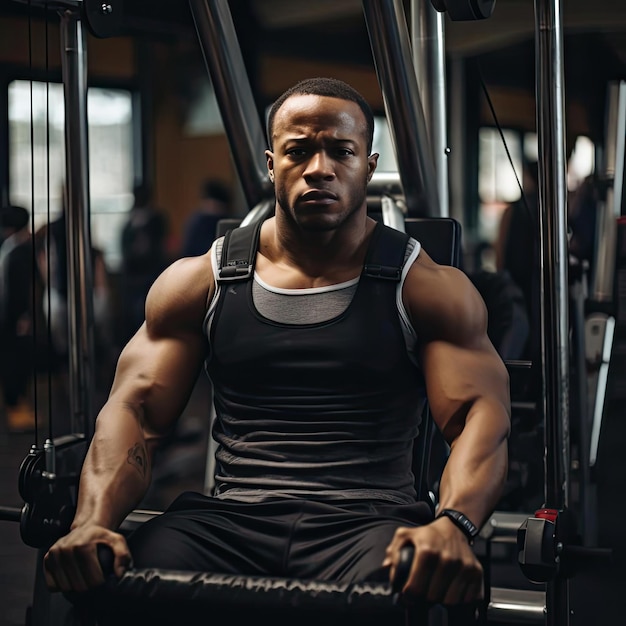 Schwarzer Mann trainiert im Fitnessstudio und trägt ein Tanktop