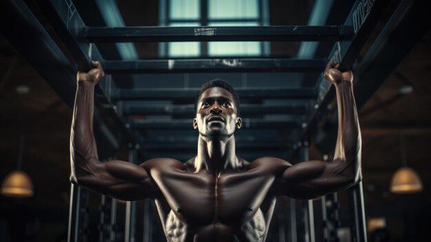 Foto schwarzer mann trainiert im fitnessstudio